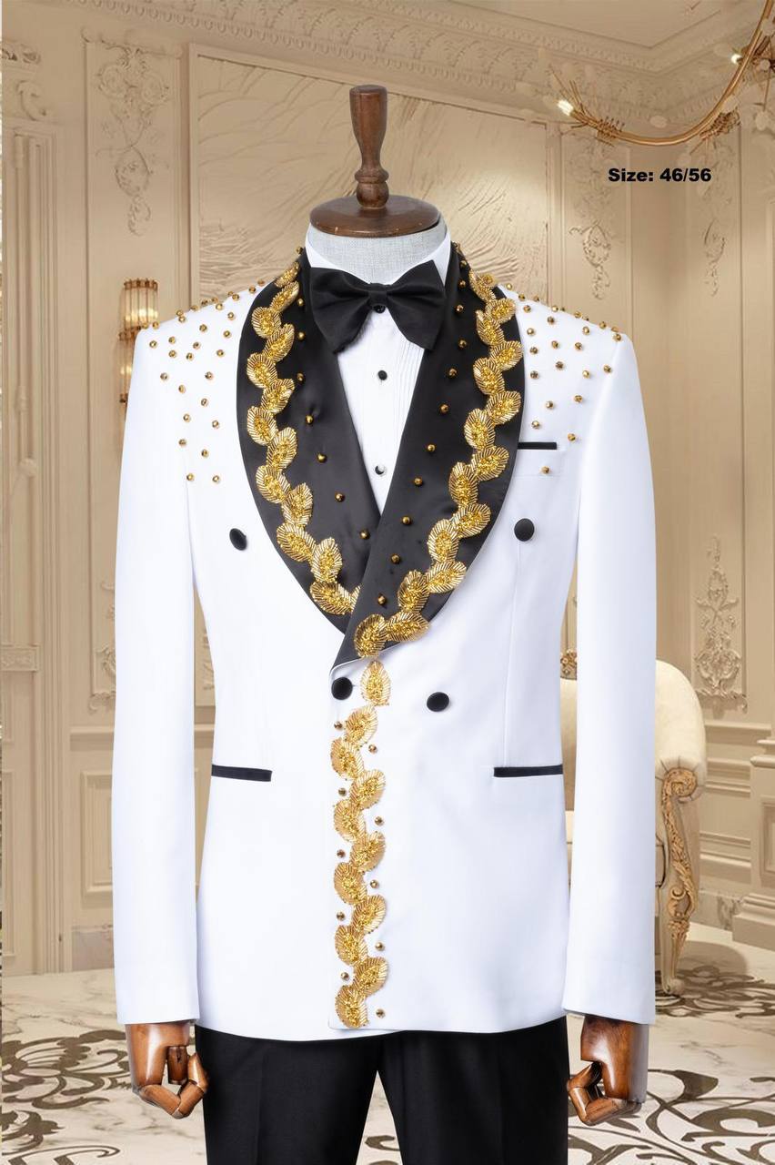 Gold Embroidered Shawl Lapel Men's Tuxedo
