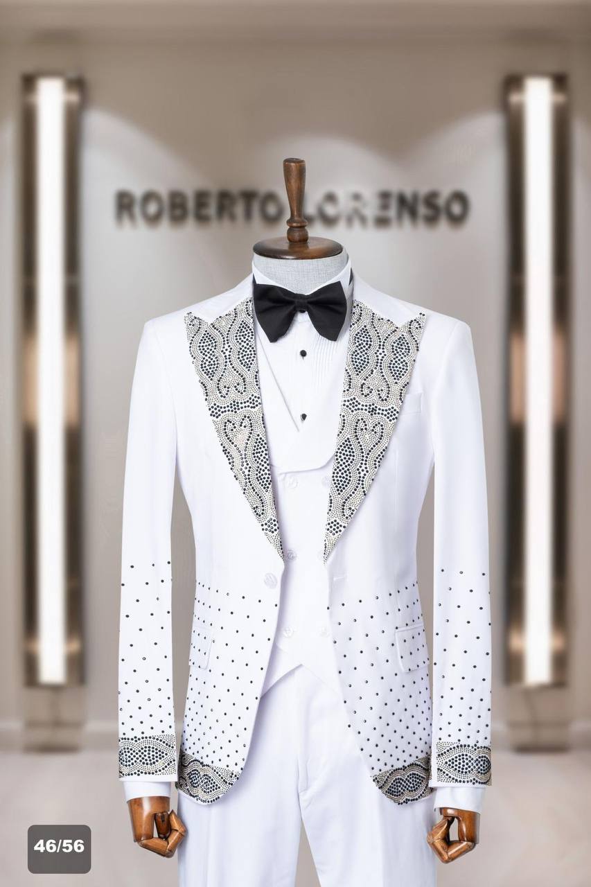 Gold Beaded Shawl Lapel Men's Tuxedo with Vest