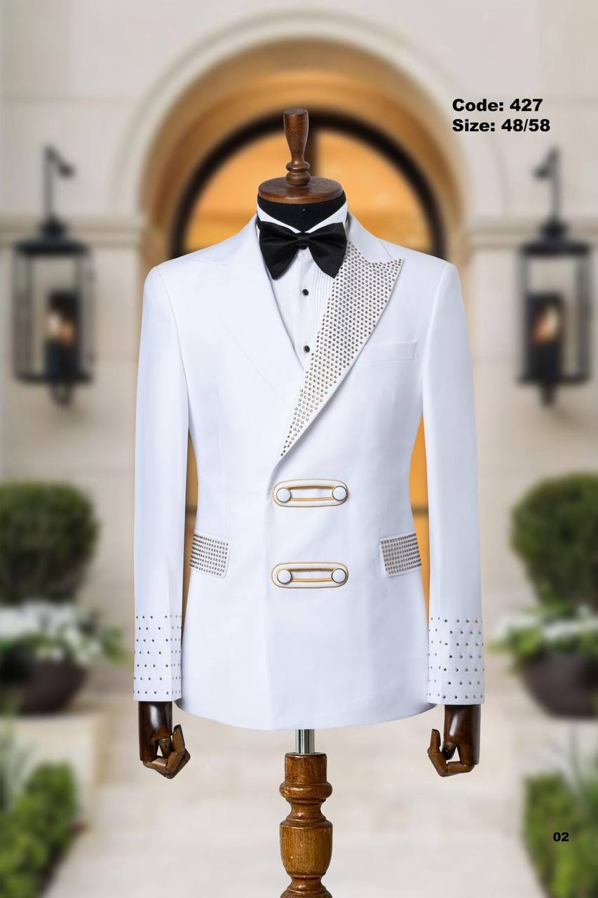 Black andWhite Ceremony Tuxedo with Crystal and Gold Details