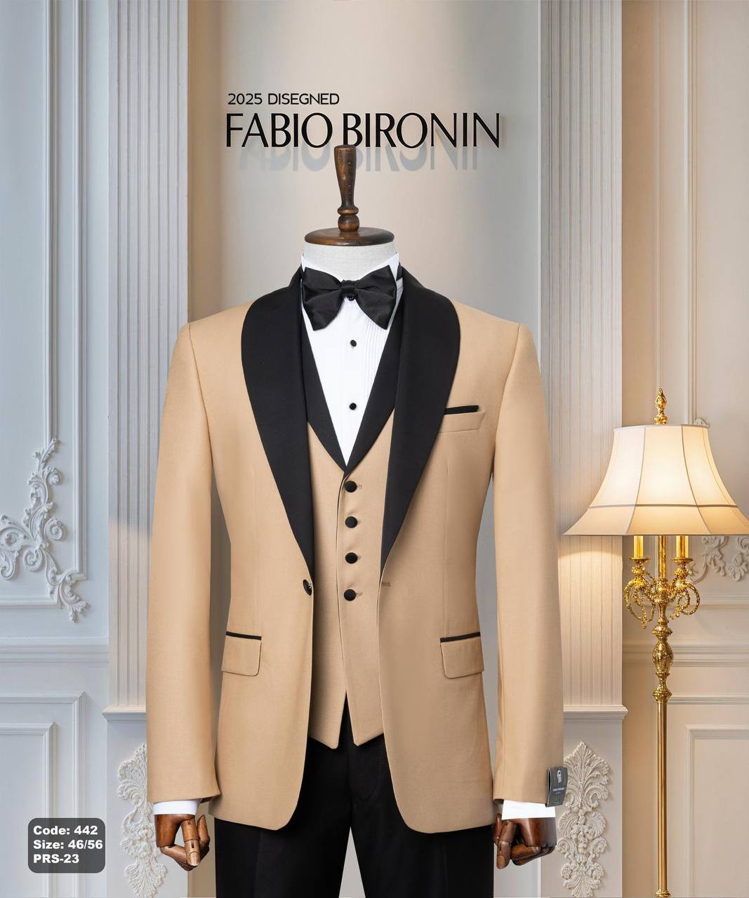 Beige Ceremony Tuxedo with Black Shawl Lapel and Vest