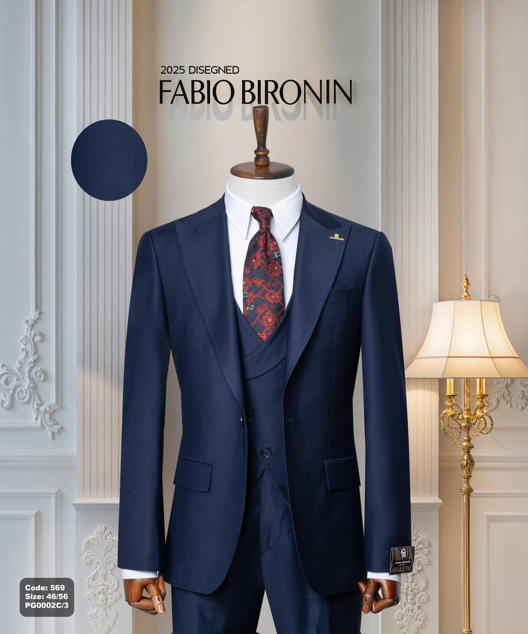 Three Piece Slim Fit Men's Suit with Vest