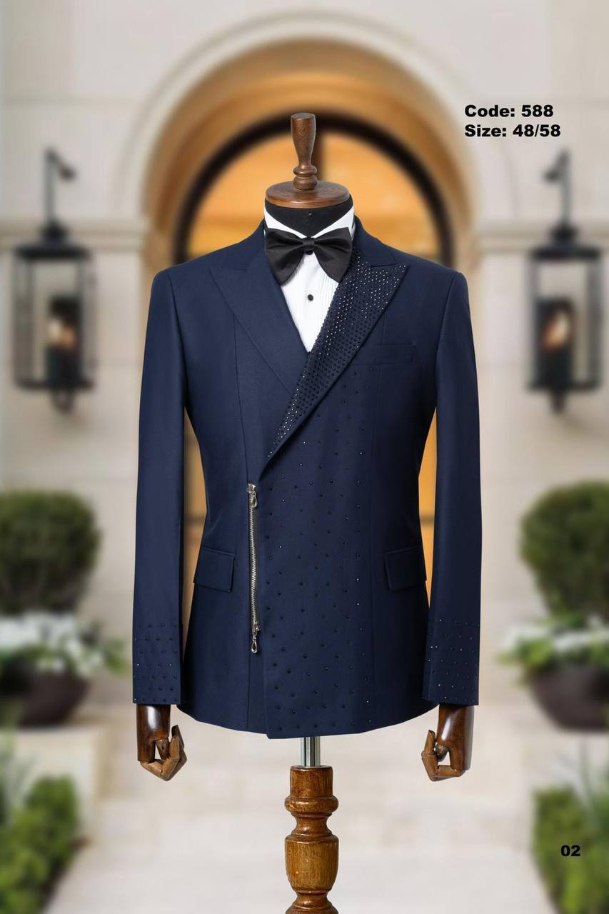 Asymmetric Zip Closure Ceremony Tuxedo with Crystal Details