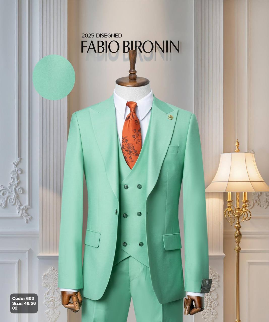 Three Piece Slim Fit Men's Suit with Double-Breasted Vest