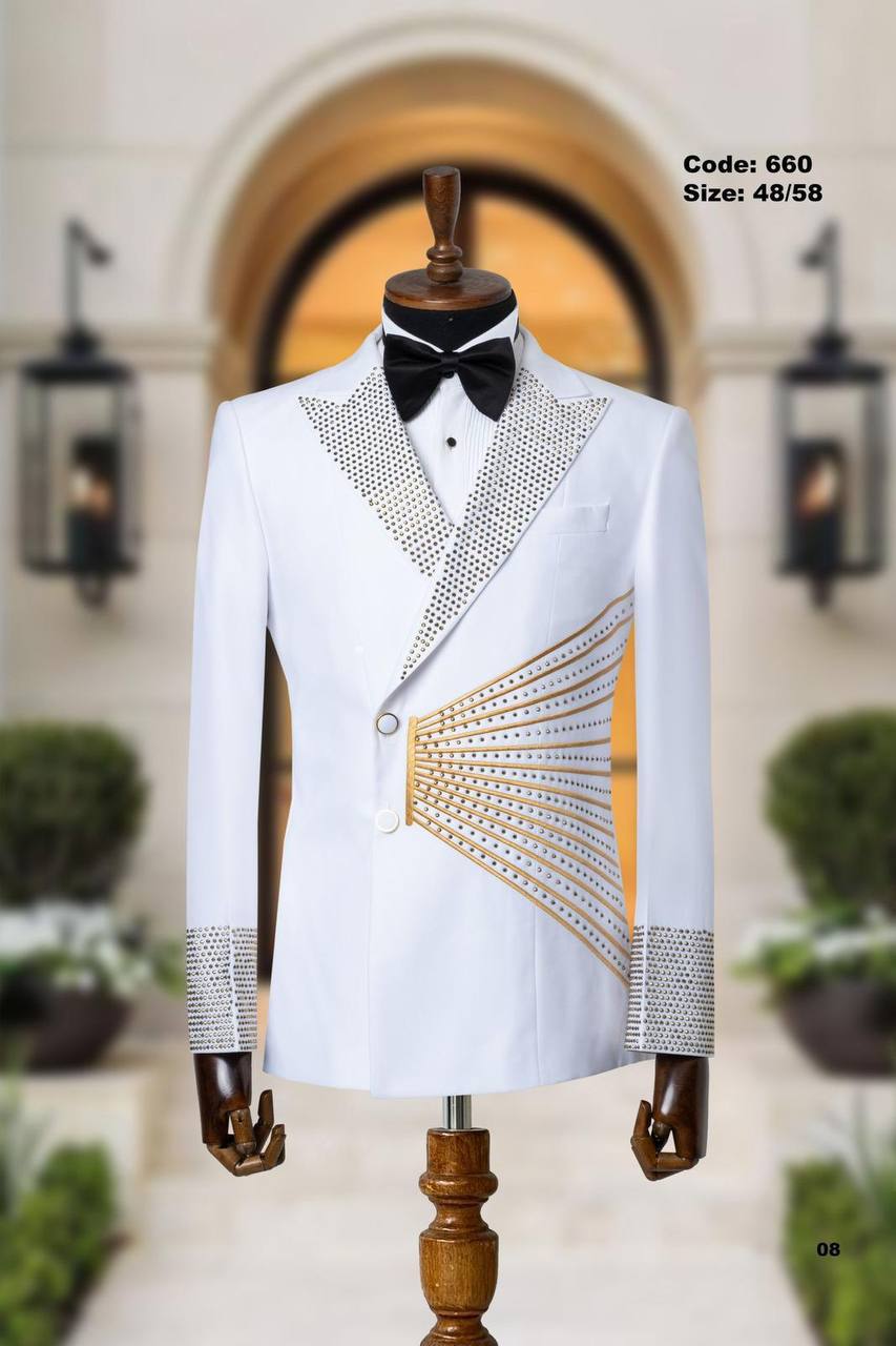 Gold Striped Avant-Garde Ceremony Tuxedo with Crystal Lapel
