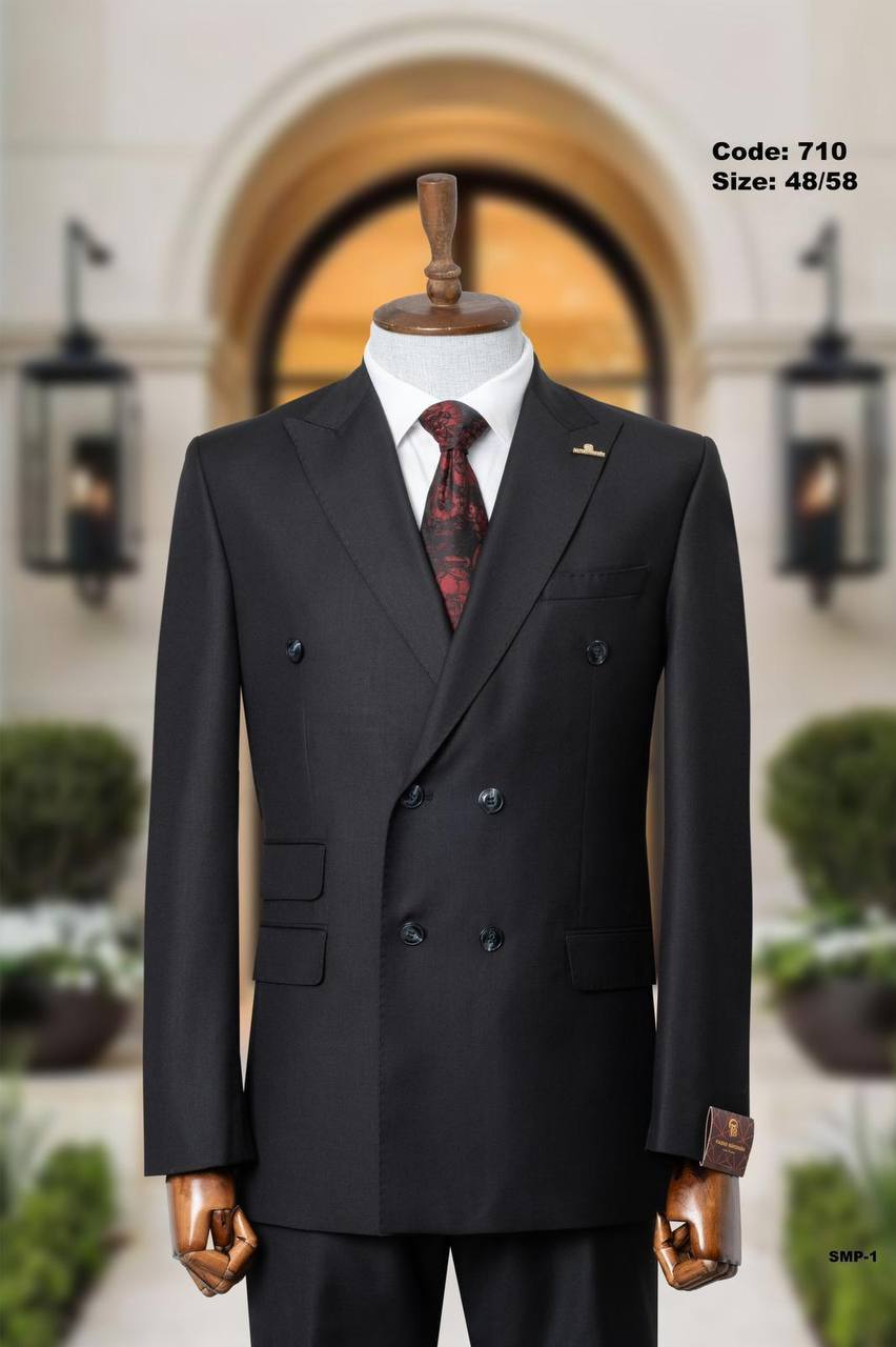 Double-Breasted Peak Lapel Suit with Gold Buttons