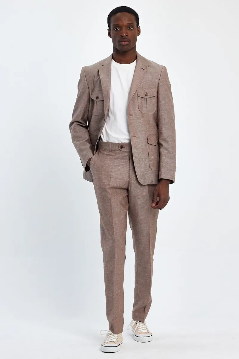 Camel Linen Two-Piece Men's Summer Suit – Two Piece Suit by Mark Morente